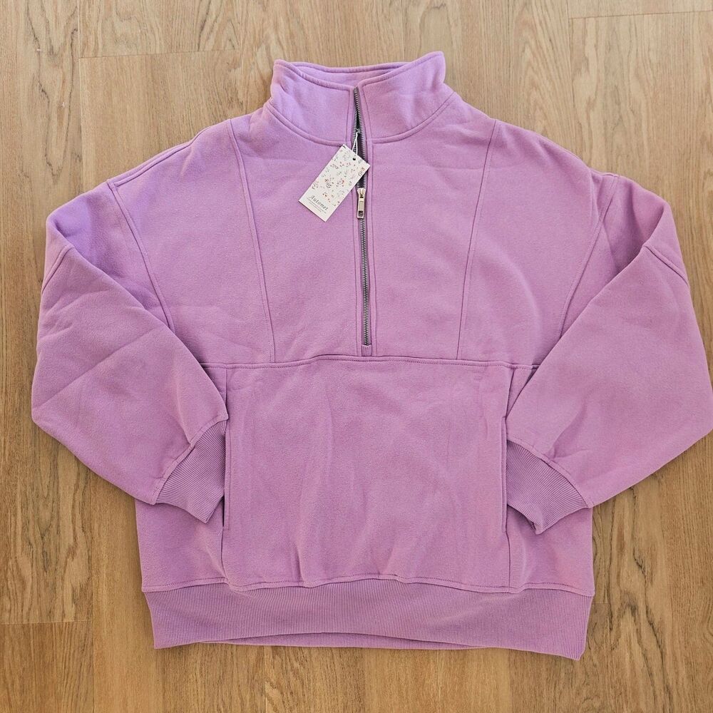 Automet Purple Pullover Fleece Sweatshirt Half Zip Womens Size Large